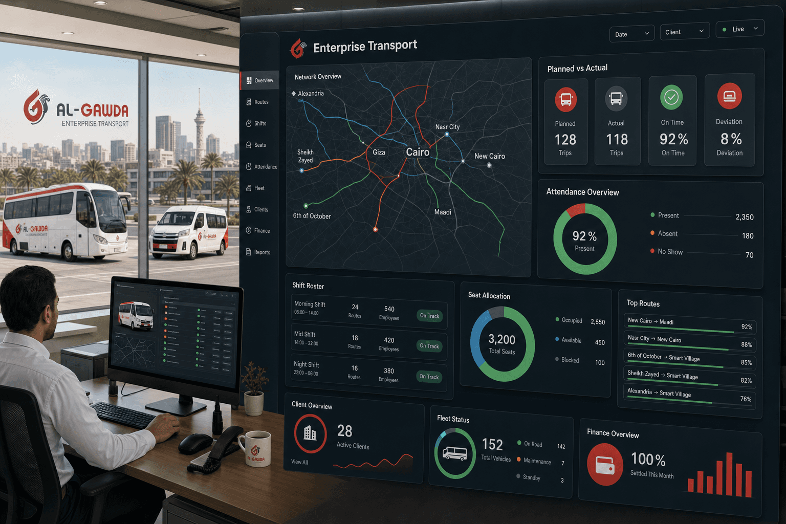 Employee transport built around shifts, routes, and service proof